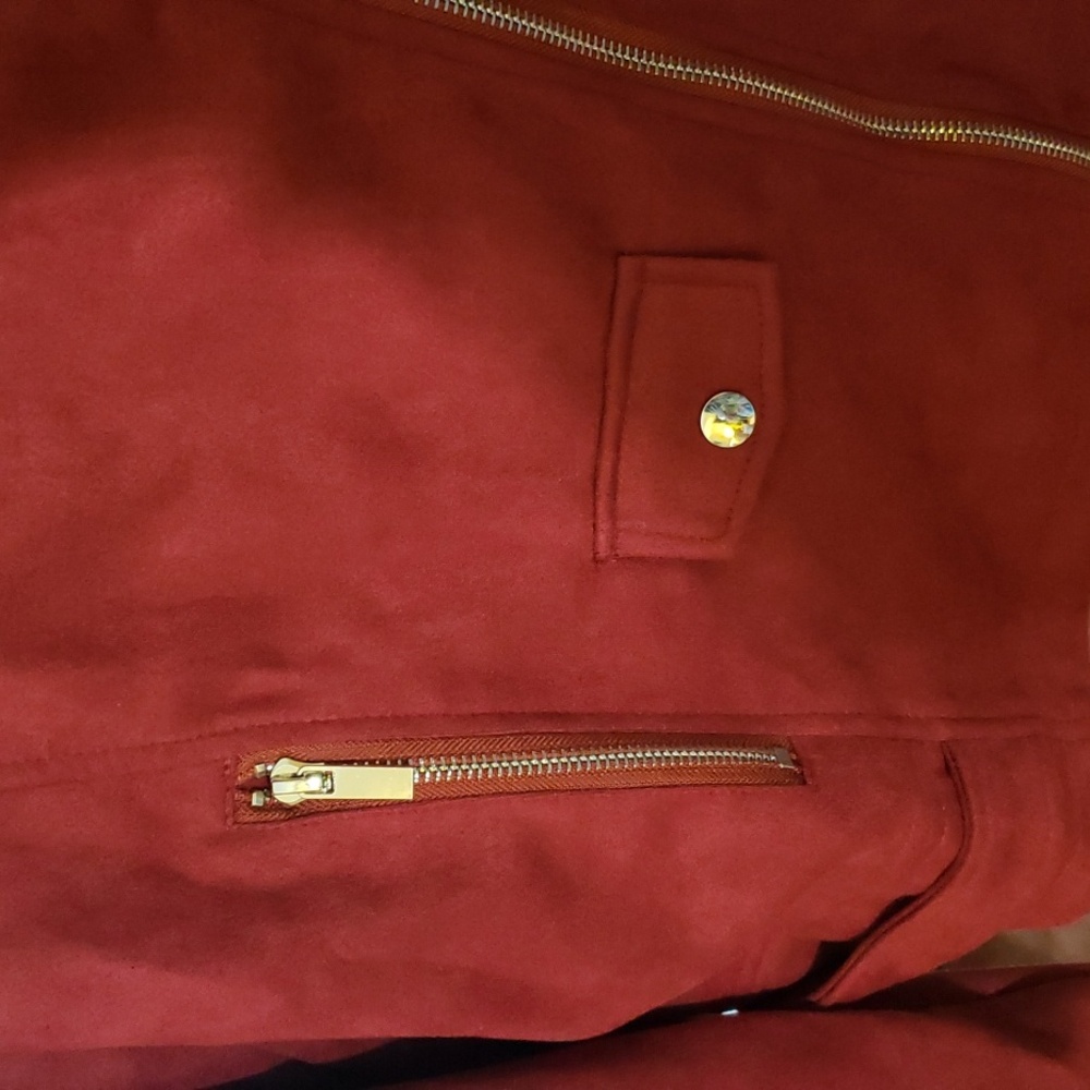 Burgundy (Faux) Suede Moto Jacket. Red Motorcycle Jacket XL. NWT. Express. - Picture 8 of 9
